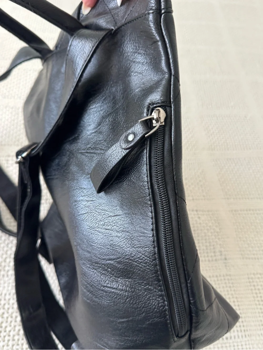 Quilted Black Leather-Effect Backpack with Front Clasp